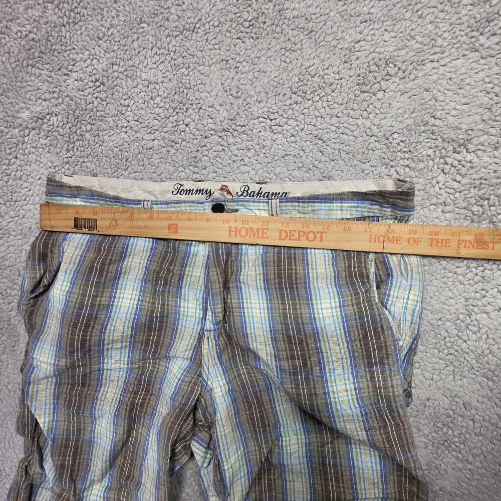 Tommy Bahama Shorts Mens Size 38 X 10 Blue Plaid Linen Casual Flat Front Chino - Picture 2 of 6
